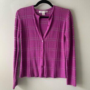 Vintage Rafael Purple and Sparkly Silver Plaid Button Down Lightweight Cardigan